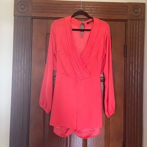 Coral long sleeve romper